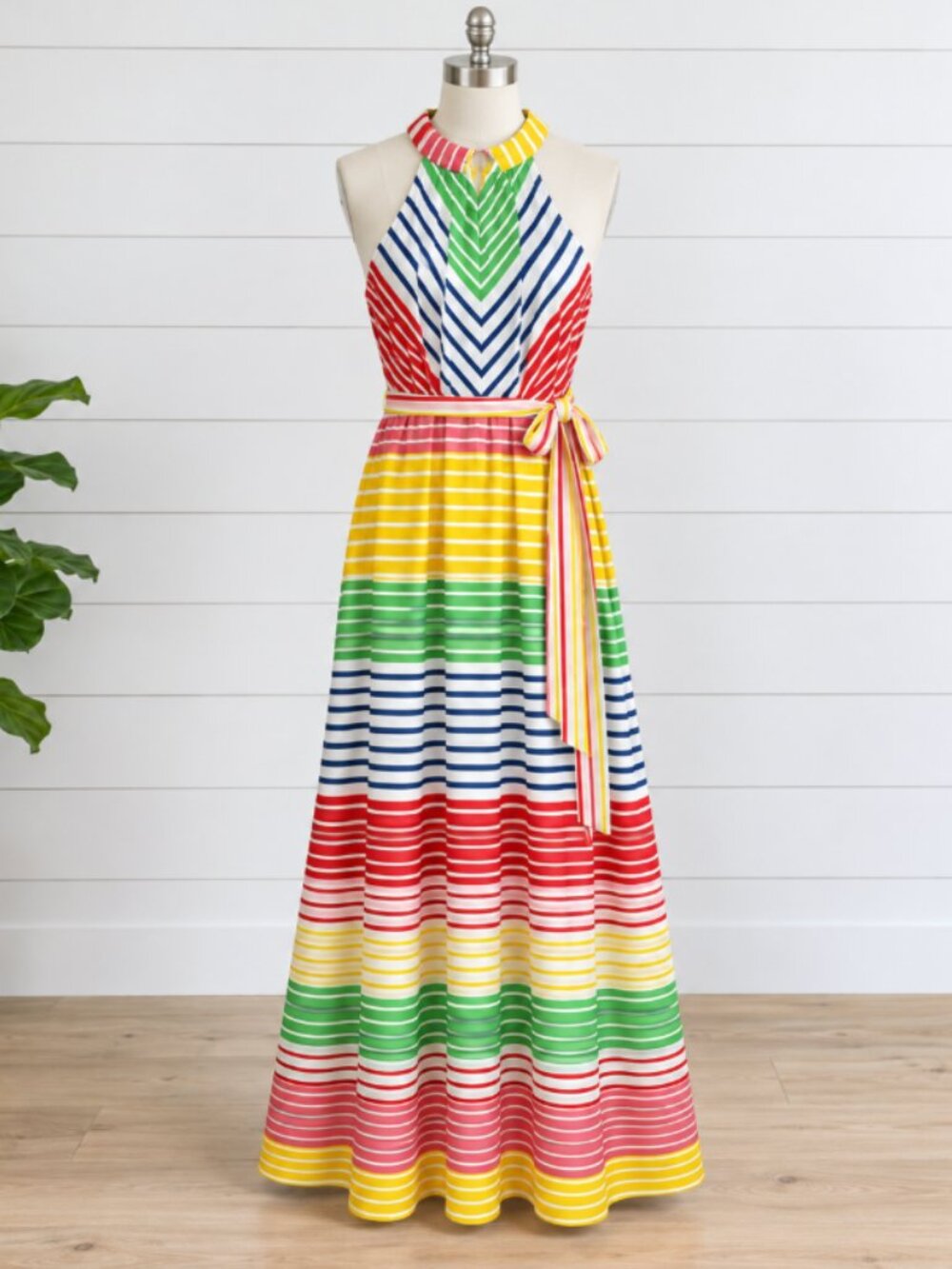 JULIA JORDAN Striped Knotted-Halter Belted Maxi Dress Sleeveless Size 10 NWT